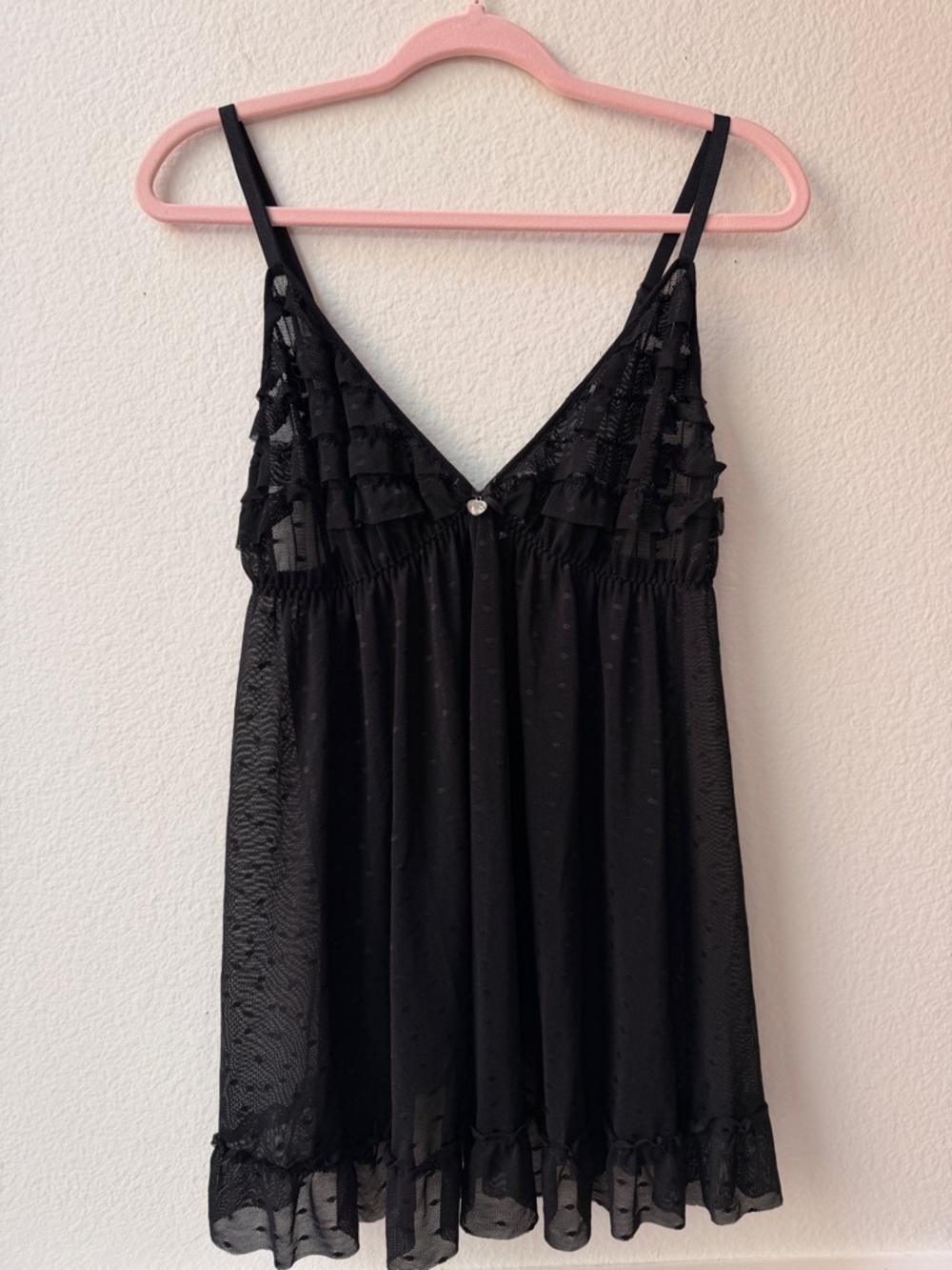 Sheer Black Lace Ruffle Babydoll Cami Y2K Coquette Soft Goth Mesh Top Fairy XL